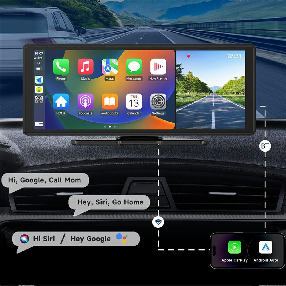 W514B 10.26 Inch Portable CarPlay Screen 1080P Dual Recording AHD Camera with 64G TF Card