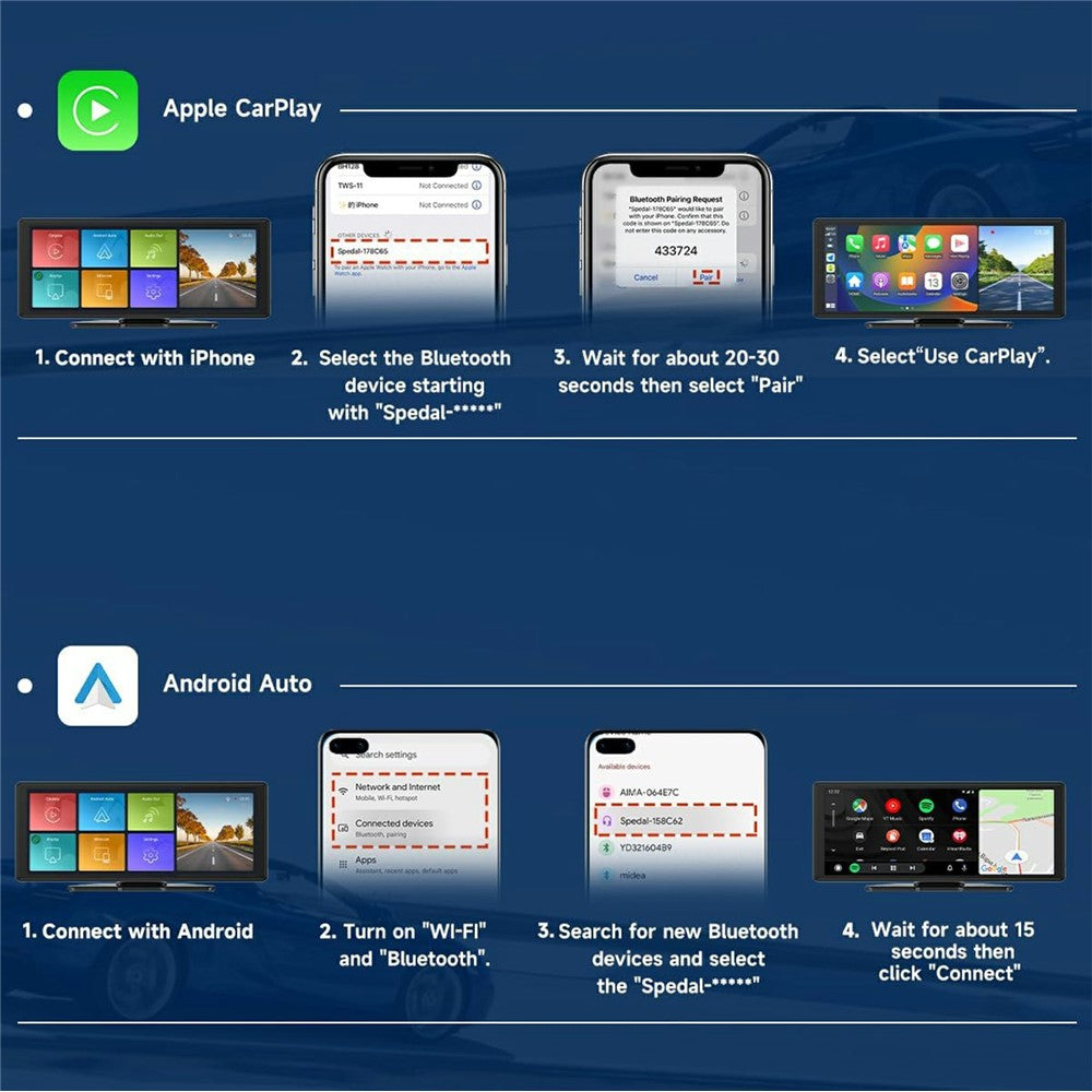 W514B 10.26 Inch Portable CarPlay Screen 1080P Dual Recording AHD Camera with 64G TF Card