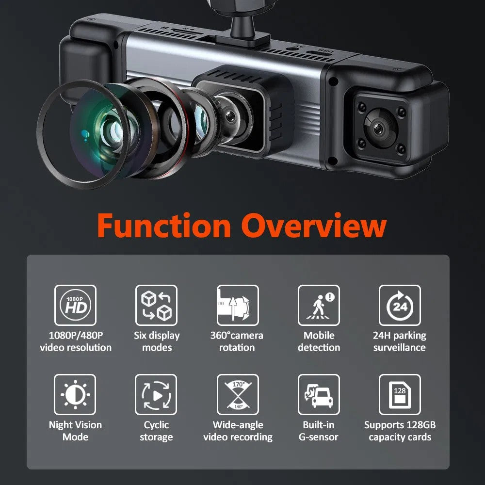 3.0 Inch IPS Screen 1080P HD Recording Dash Cam for Car 4 Lens Front Rear Side View Vehicle DVR