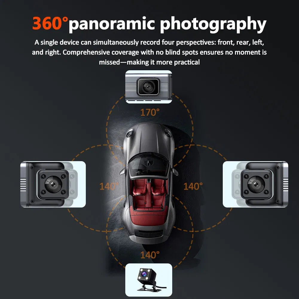 3.0 Inch IPS Screen 1080P HD Recording Dash Cam for Car 4 Lens Front Rear Side View Vehicle DVR