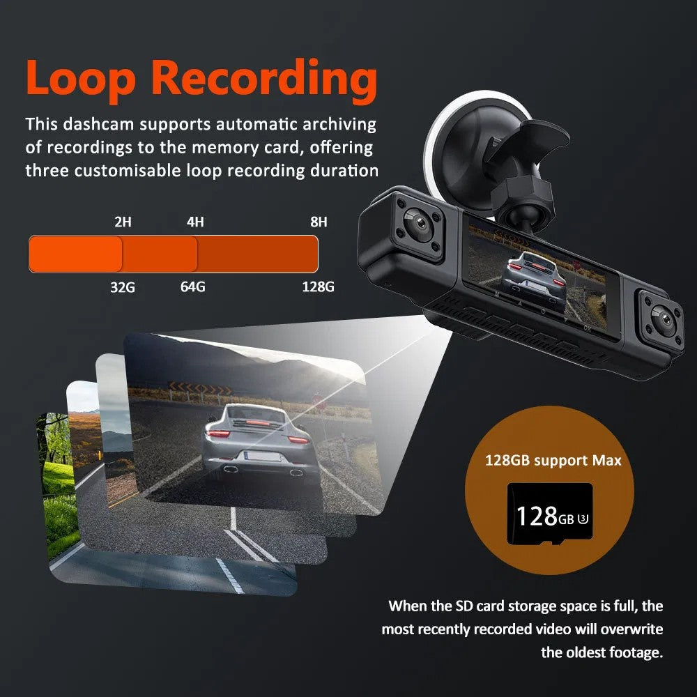 3.0 Inch IPS Screen 1080P HD Recording Dash Cam for Car 4 Lens Front Rear Side View Vehicle DVR