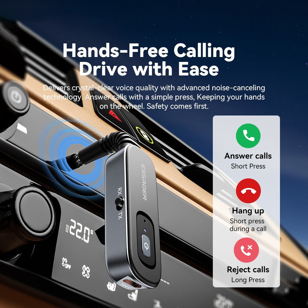 ESSAGER EBT51-LX0G-P Car Audio Bluetooth-compatible Transmitter Receiver 3.5mm Aux Adapter for Speaker Amplifier