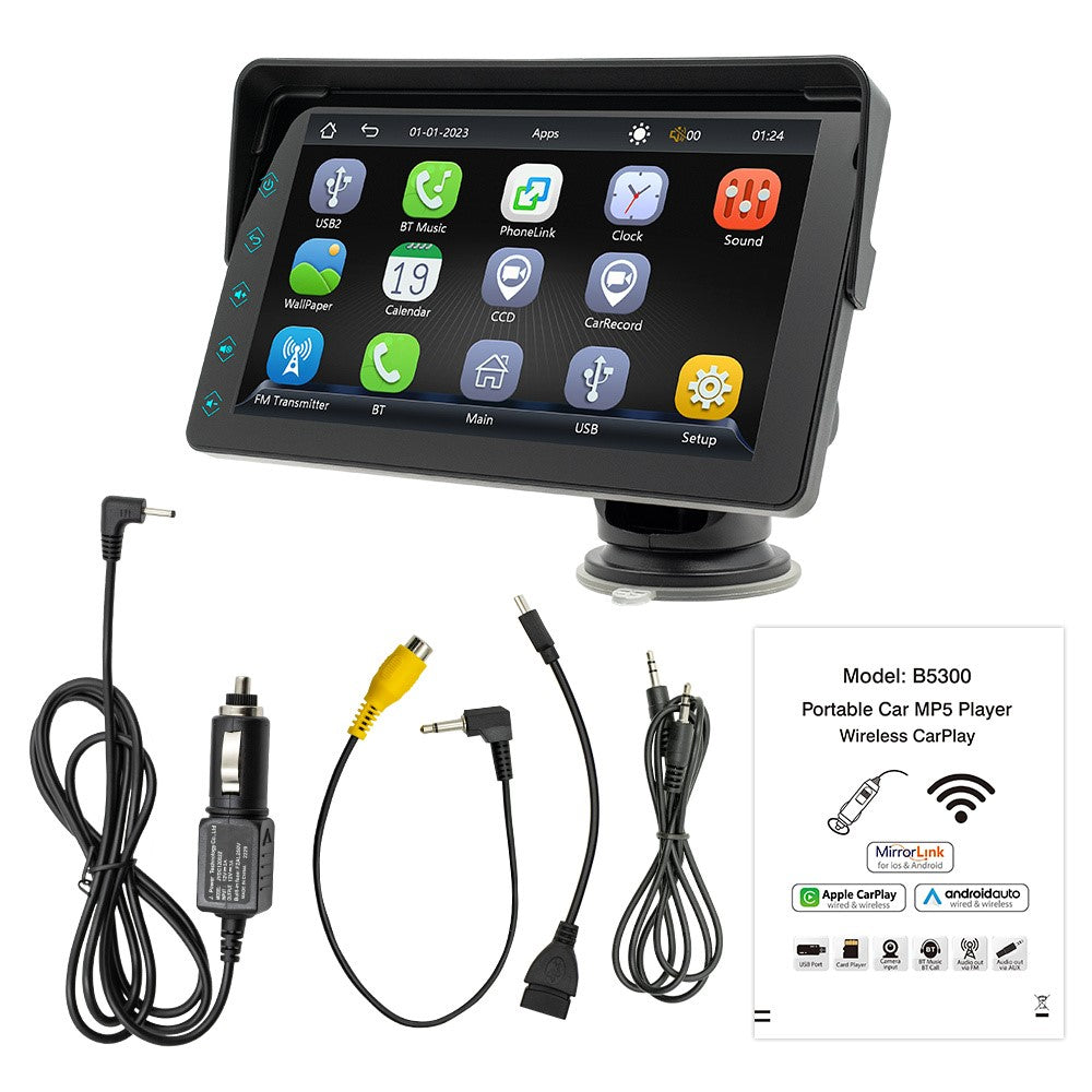 B5311 7-inch Screen Car Bluetooth-compatible MP5 Player Wireless CarPlay Reverse Image Display FM Radio Video Player