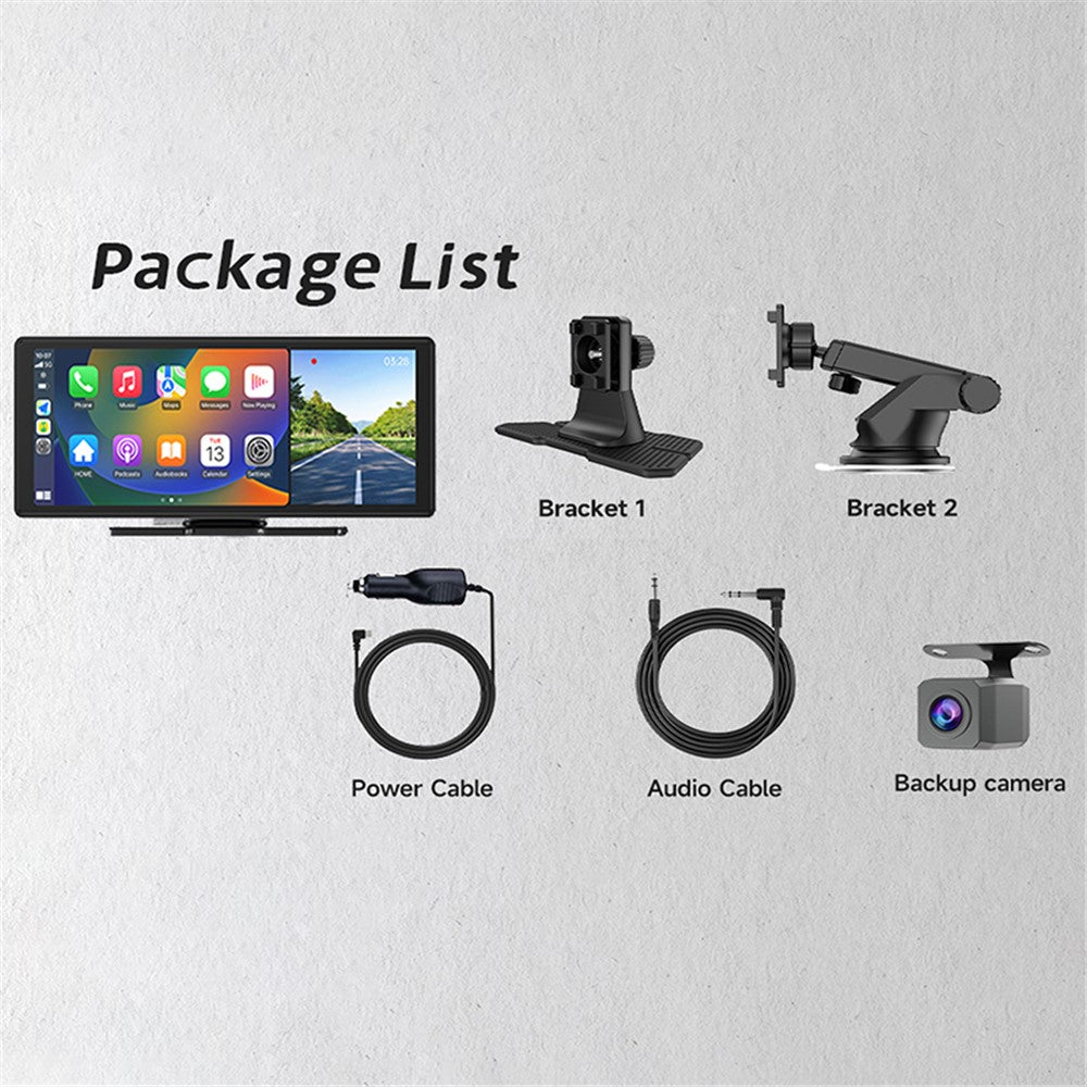 W514A 10.26 Inch Portable CarPlay Screen 1080P Dual Recording AHD Camera Car Dash Cam Reverse Backup Camera System