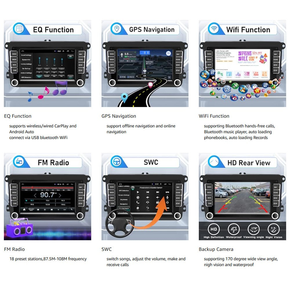 RH5013C 7 Inch Touch Screen Android 13 Car Stereo Radio Android Auto CarPlay Multimedia Player, 2+32GB