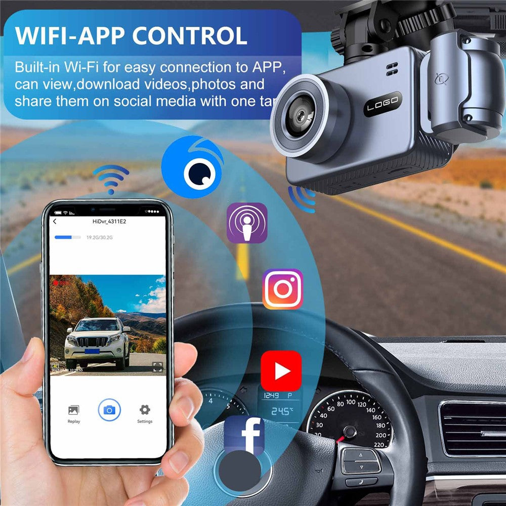 4K Dual Lens Dash Cam Night Vision WiFi Car DVR Front and Inside Camera Recorder with 360 Degree Rotatable Lens