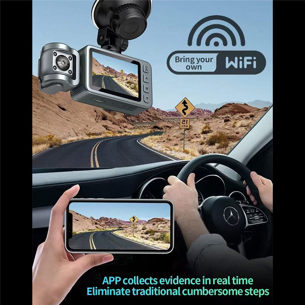 4K Dual Lens Dash Cam Night Vision WiFi Car DVR Front and Inside Camera Recorder with 360 Degree Rotatable Lens