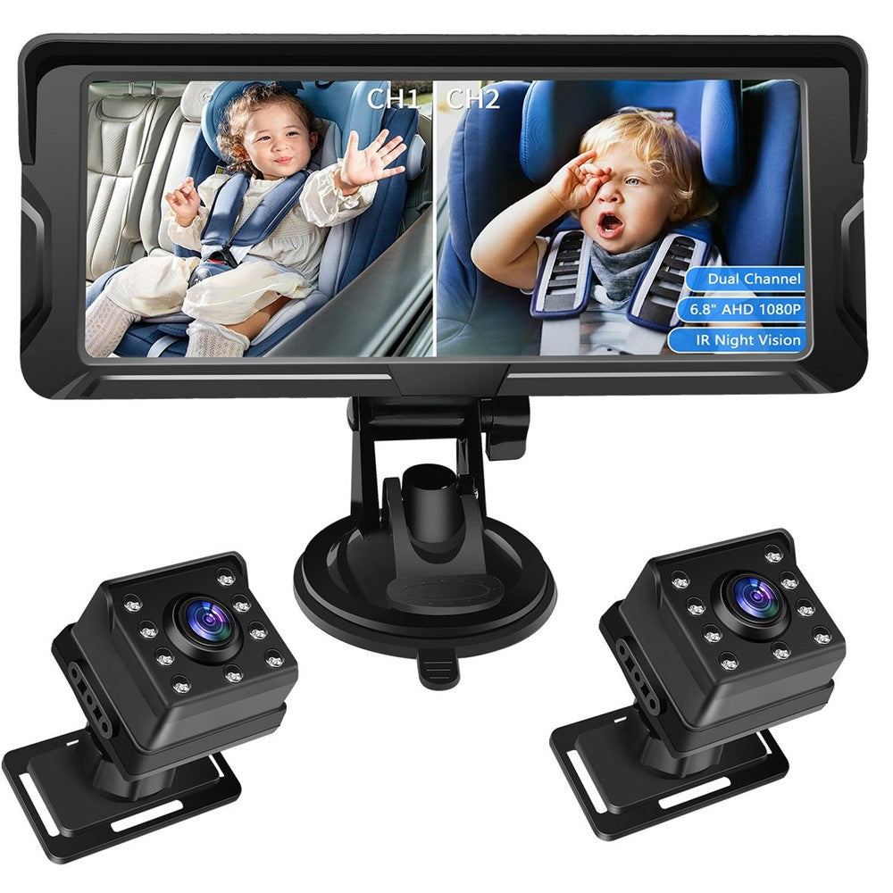 6.8 Inch Car Baby Monitor 360 Degree Rotation Dual Camera 8 LEDs Full Color HD Infrared Night Vision Cam