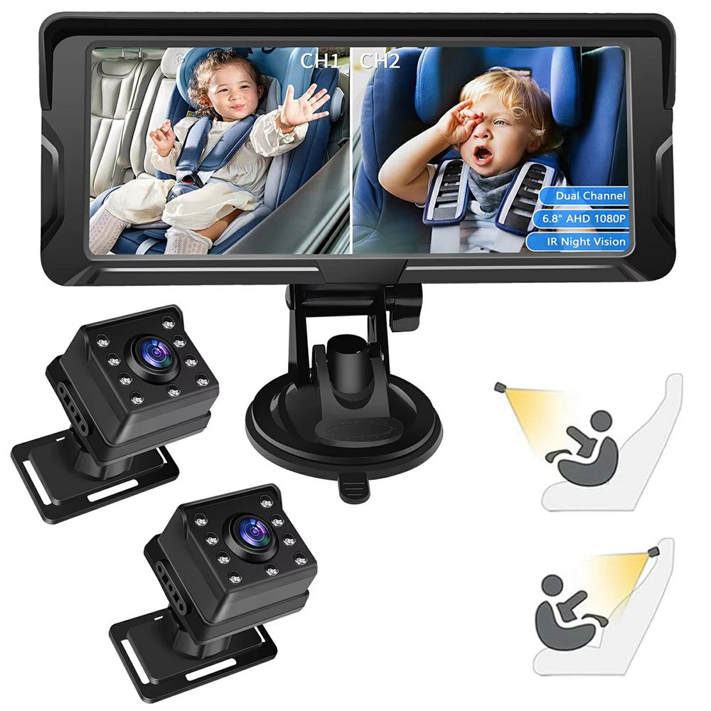 6.8 Inch Car Baby Monitor 360 Degree Rotation Dual Camera 8 LEDs Full Color HD Infrared Night Vision Cam
