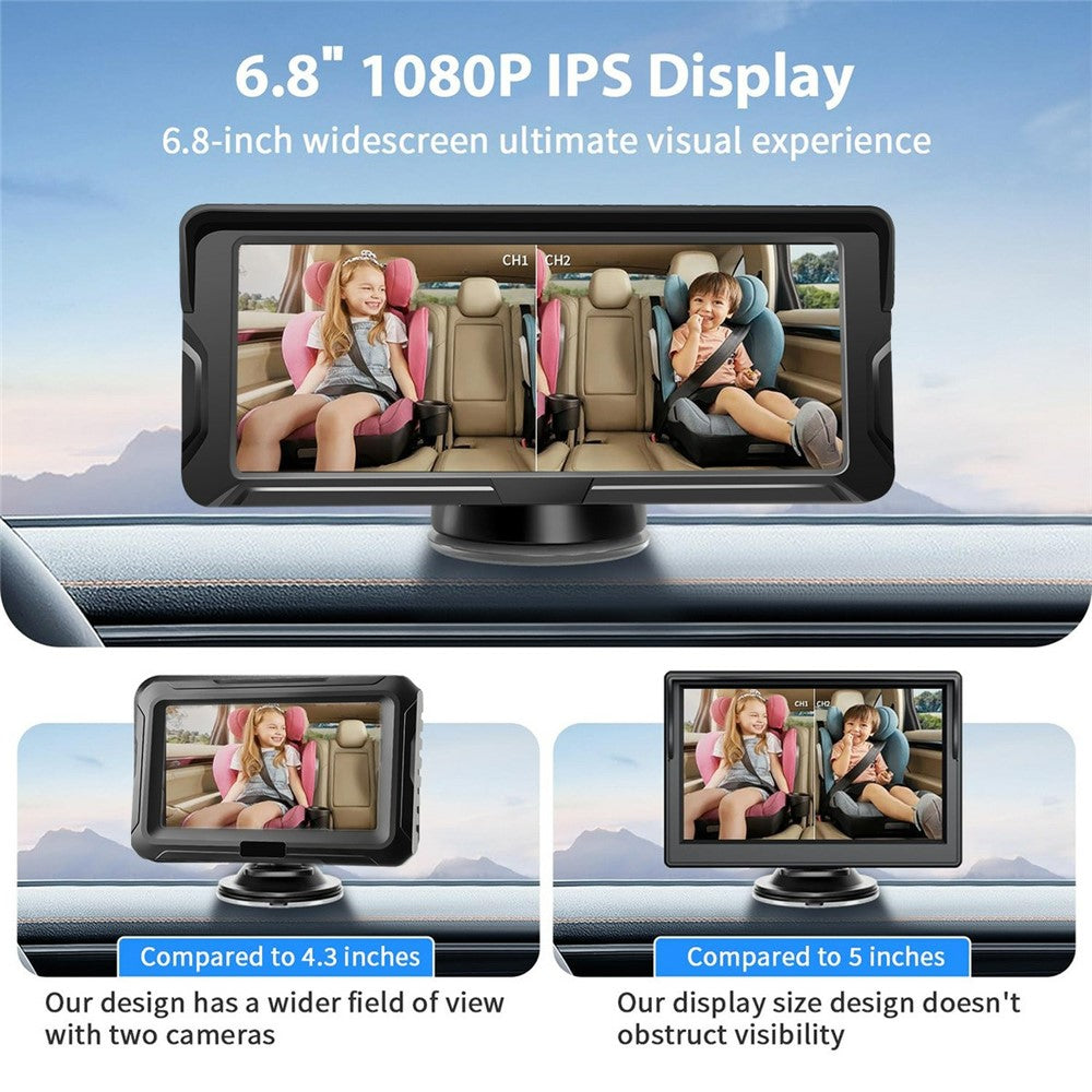 6.8 Inch Car Baby Monitor 360 Degree Rotation Dual Camera 8 LEDs Full Color HD Infrared Night Vision Cam