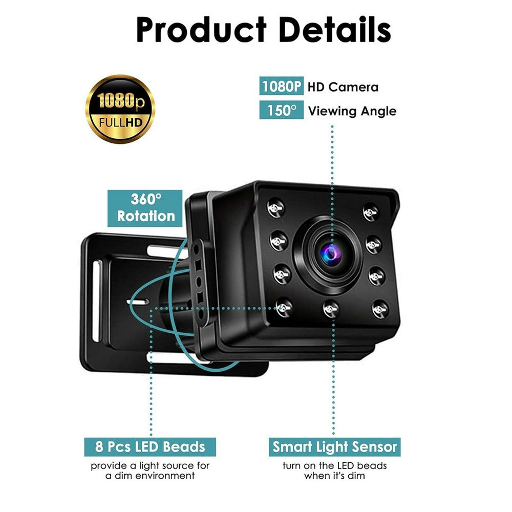 6.8 Inch Car Baby Monitor 360 Degree Rotation Dual Camera 8 LEDs Full Color HD Infrared Night Vision Cam