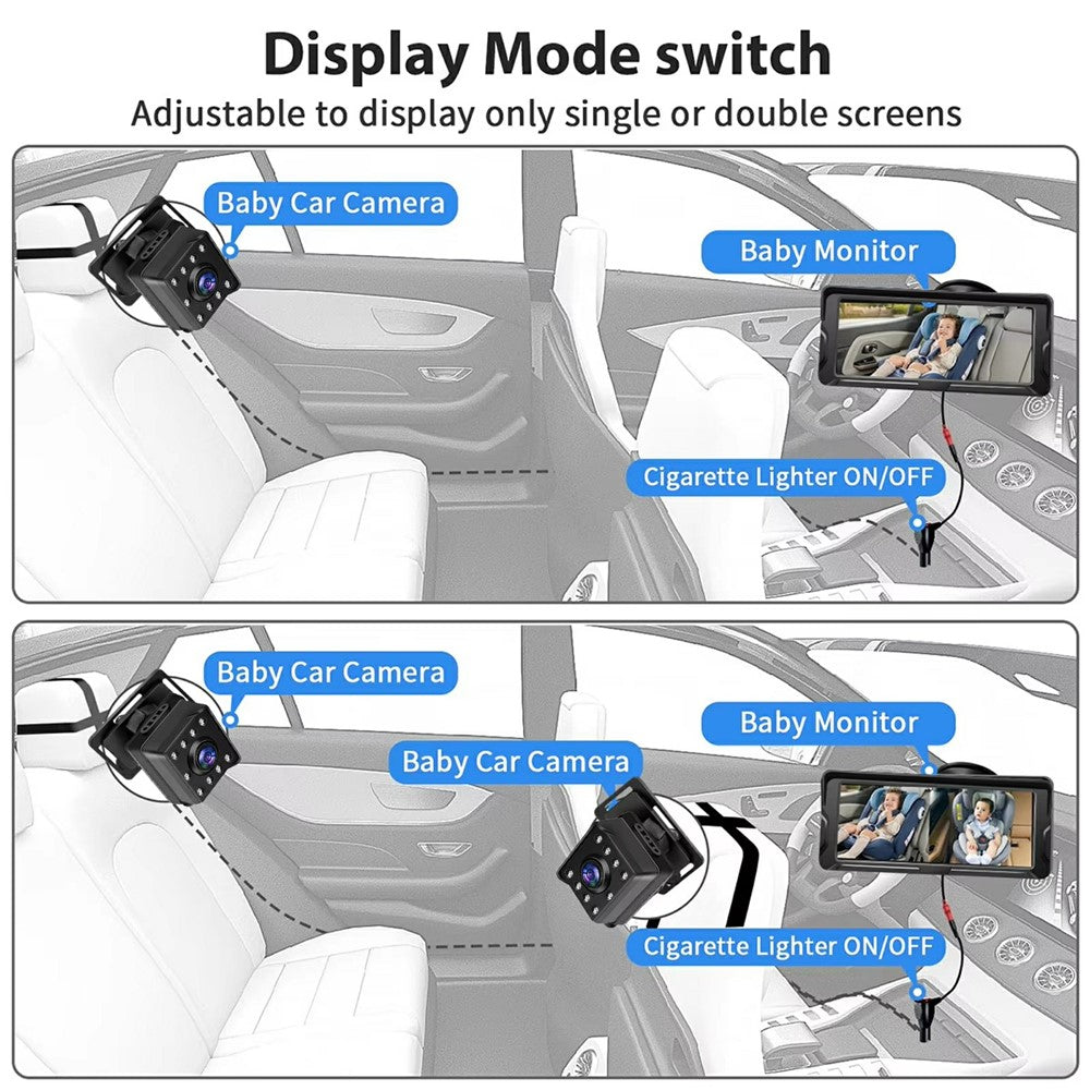 6.8 Inch Car Baby Monitor 360 Degree Rotation Dual Camera 8 LEDs Full Color HD Infrared Night Vision Cam