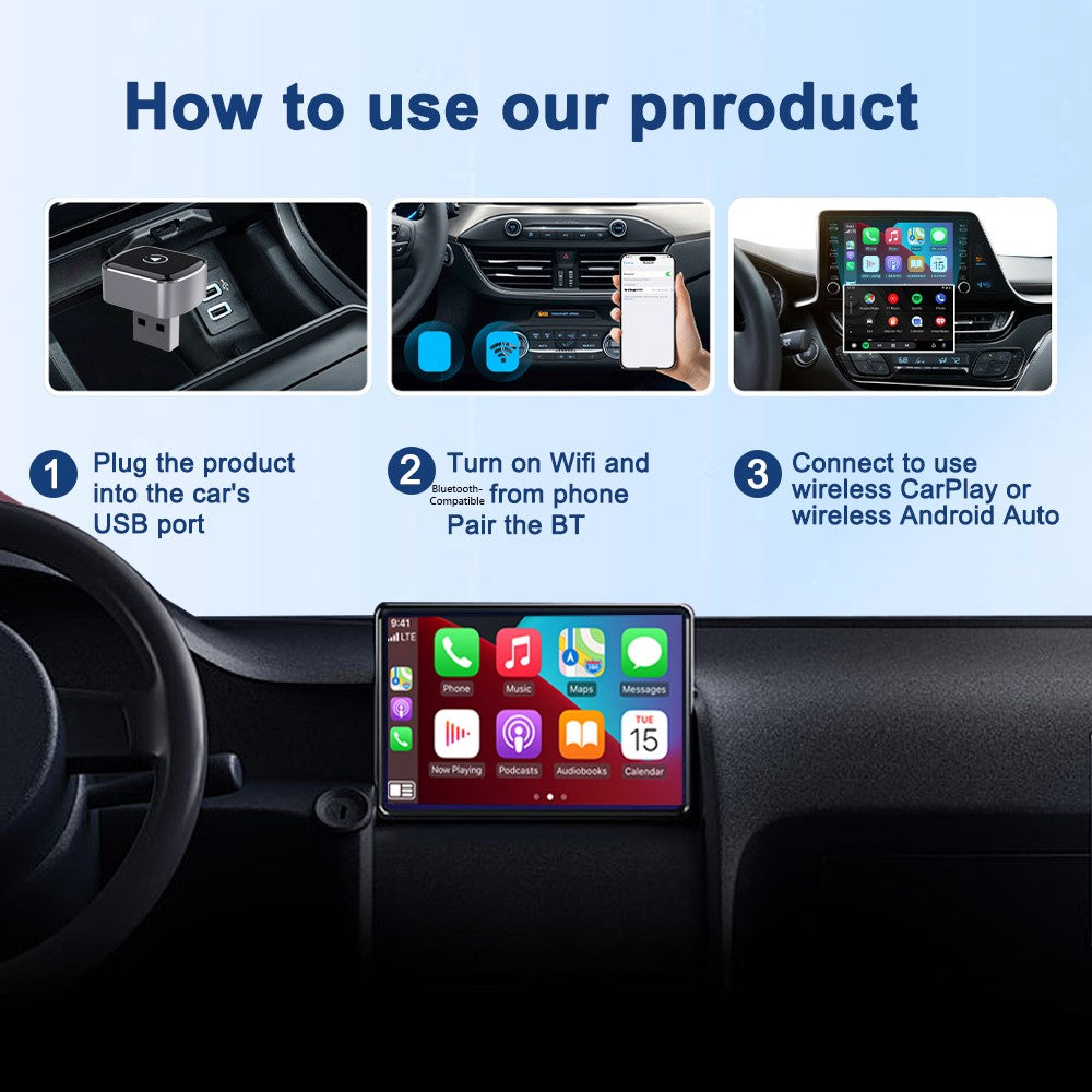 M26 2 in 1 For CarPlay  /  Android Auto Wired to Wireless Car Adapter 5.8G / 2.4G Dual Band WiFi Bluetooth-compatible USB Dongle