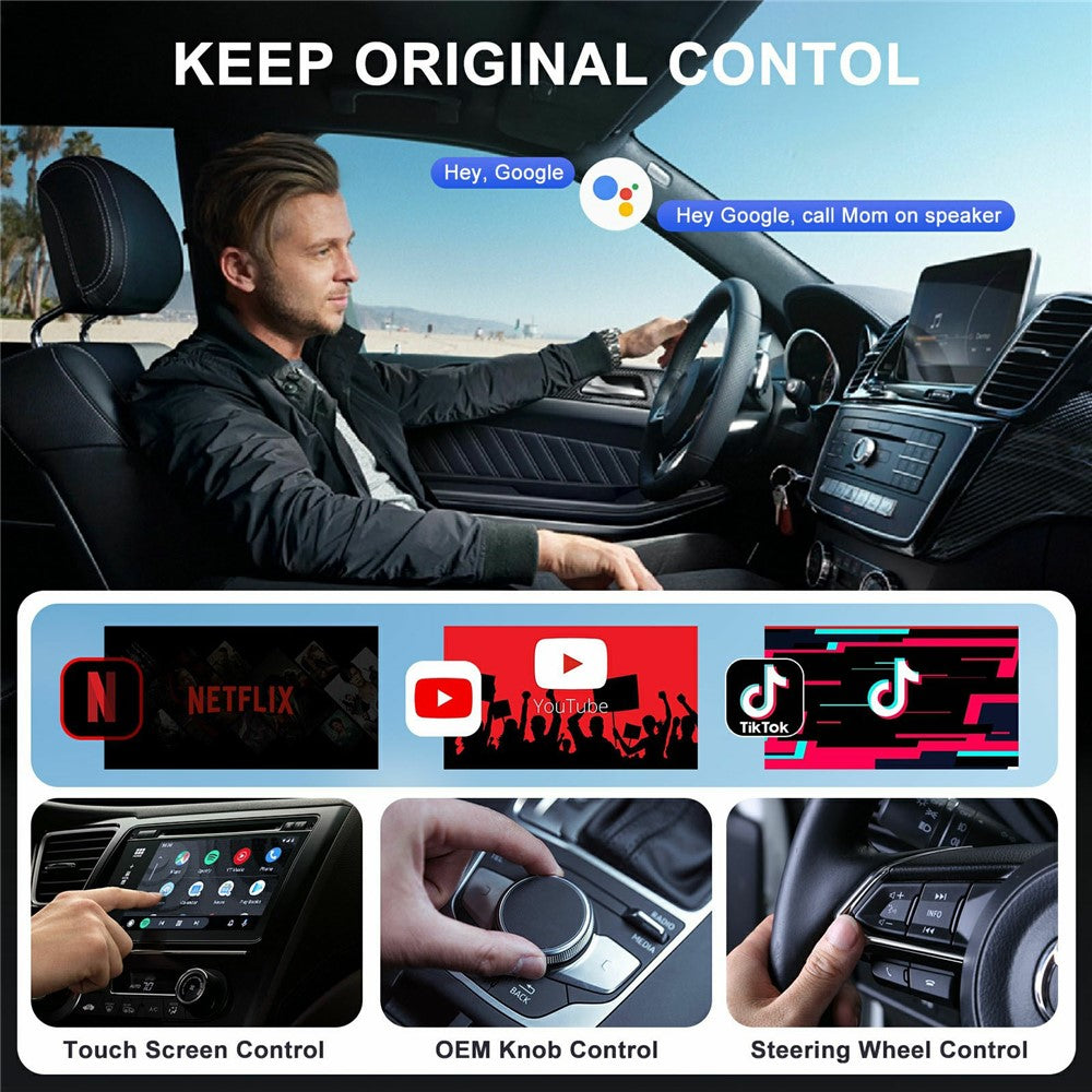 TYS-4222M 3 in 1 Mirror Wireless Car Play Adapter for Car Play / Android Auto Vehicles Wired to Wireless Converter Support Airplay