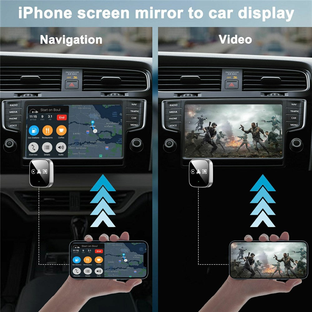 TYS-4222M 3 in 1 Mirror Wireless Car Play Adapter for Car Play / Android Auto Vehicles Wired to Wireless Converter Support Airplay