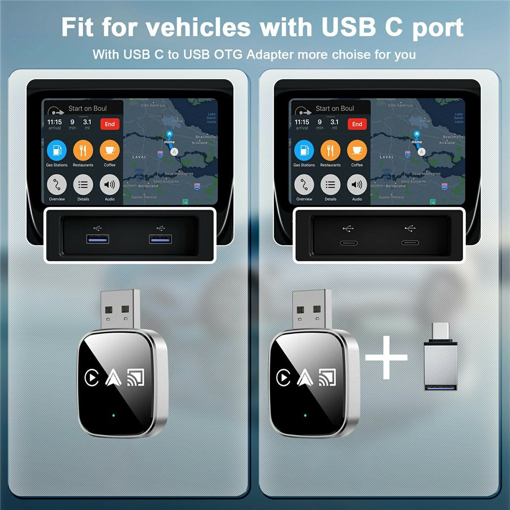TYS-4222M 3 in 1 Mirror Wireless Car Play Adapter for Car Play / Android Auto Vehicles Wired to Wireless Converter Support Airplay
