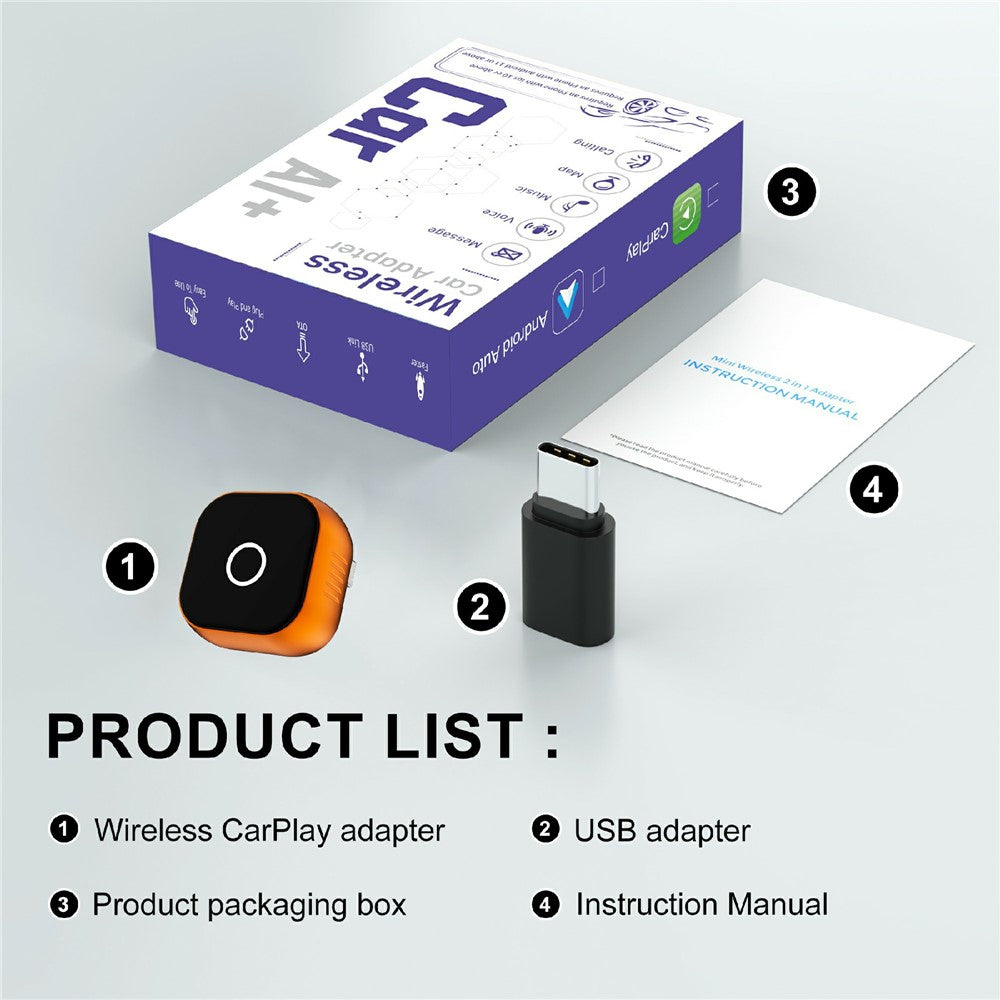 CP031-1 2 in 1 Car AI Box WiFi / Bluetooth-compatible Wireless CarPlay Android Auto Adapter USB Dongle
