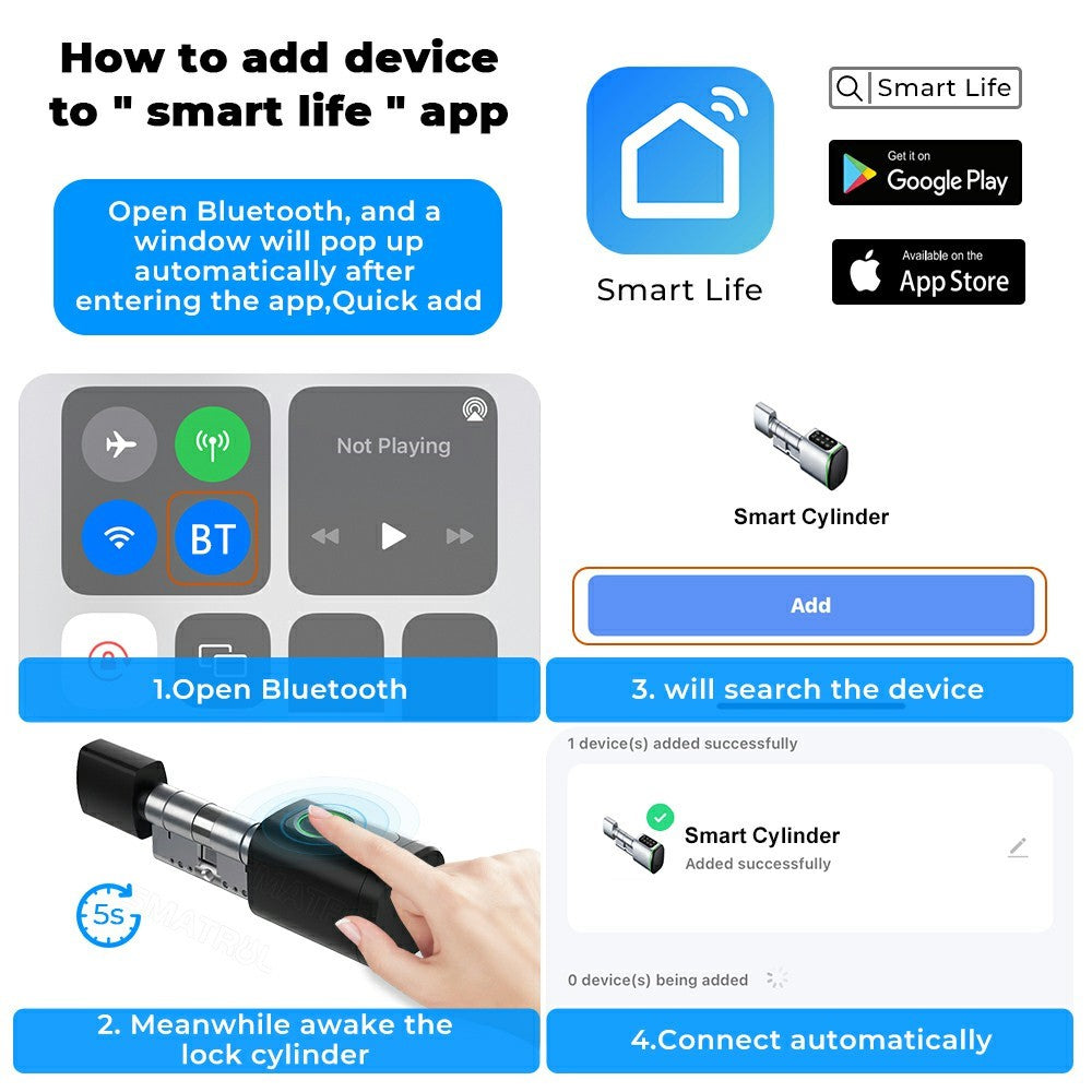MS001-B-BLU APP Control Smart Door Lock Bluetooth-compatible Fingerprint Lock Cylinder Password Card Unlock