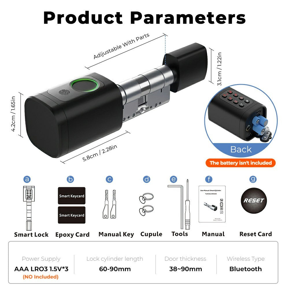 MS001-B-BLU APP Control Smart Door Lock Bluetooth-compatible Fingerprint Lock Cylinder Password Card Unlock