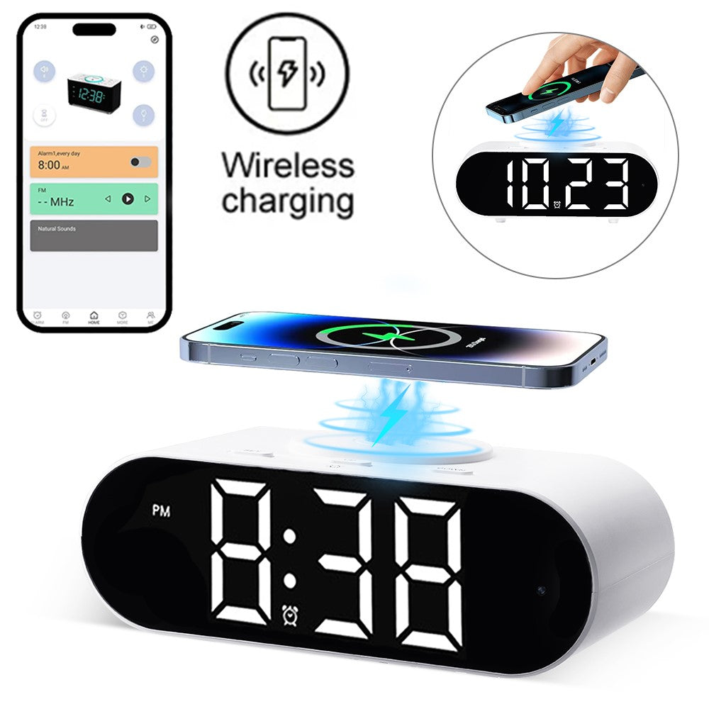 4K Hidden Camera Wireless WiFi Security Alarm Camera Base Phone Charger with Clock Function
