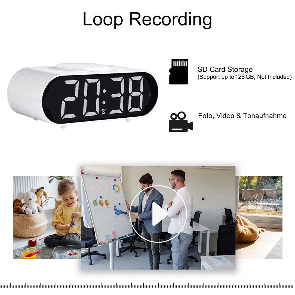 4K Hidden Camera Wireless WiFi Security Alarm Camera Base Phone Charger with Clock Function