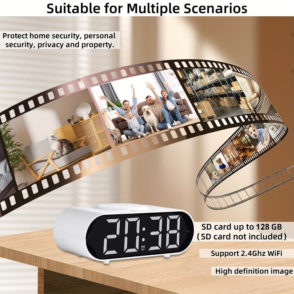 4K Hidden Camera Wireless WiFi Security Alarm Camera Base Phone Charger with Clock Function