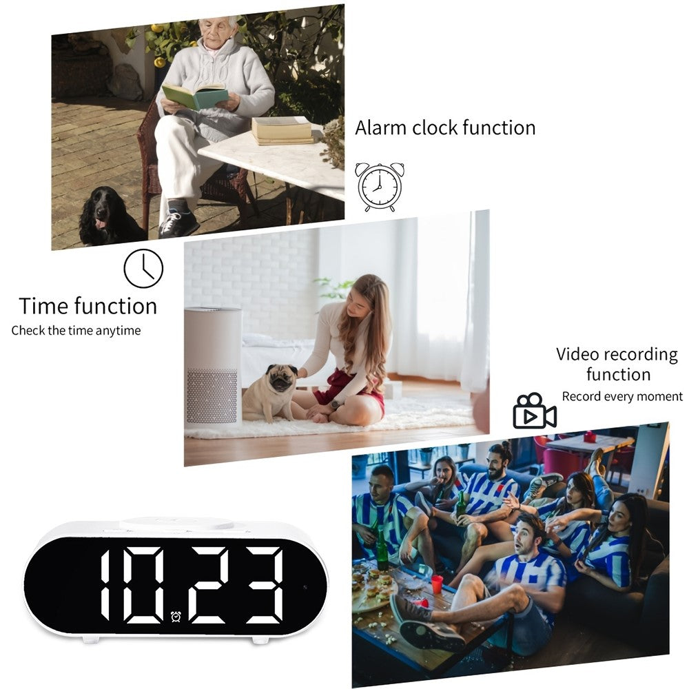 4K Hidden Camera Wireless WiFi Security Alarm Camera Base Phone Charger with Clock Function