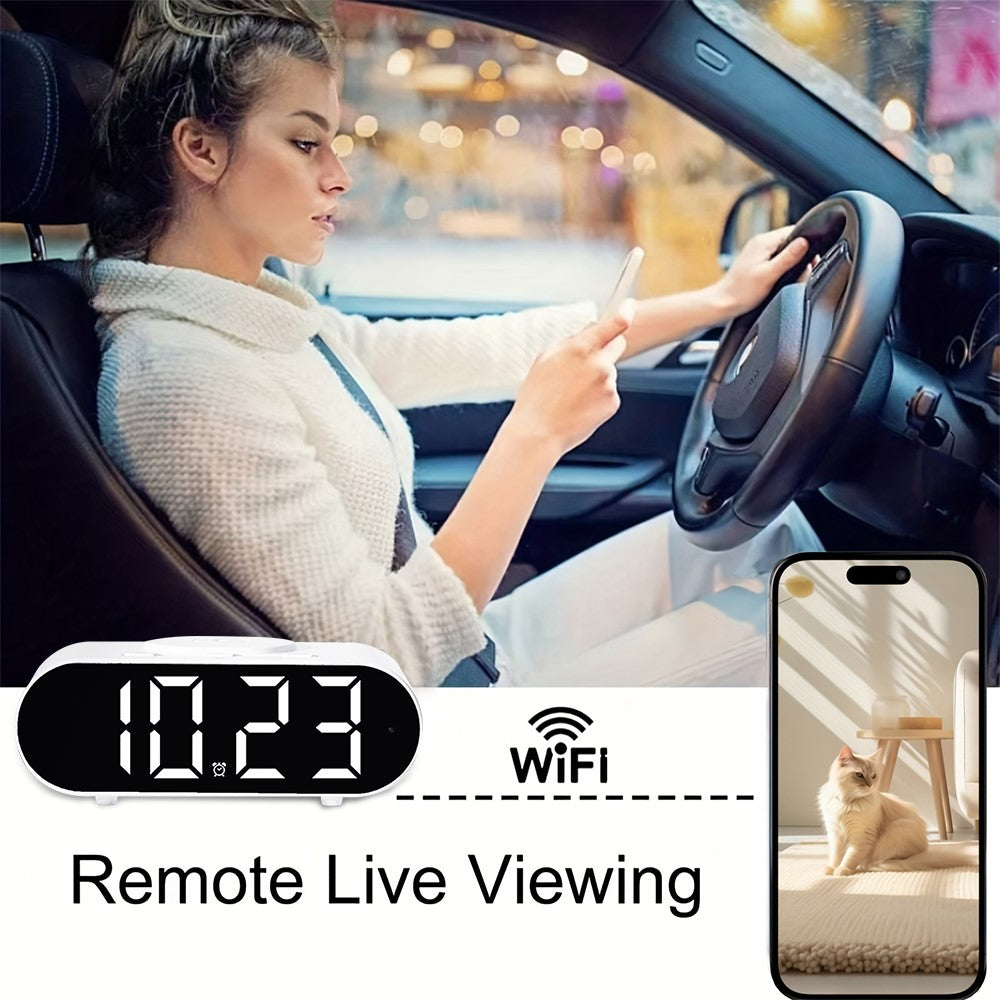 4K Hidden Camera Wireless WiFi Security Alarm Camera Base Phone Charger with Clock Function