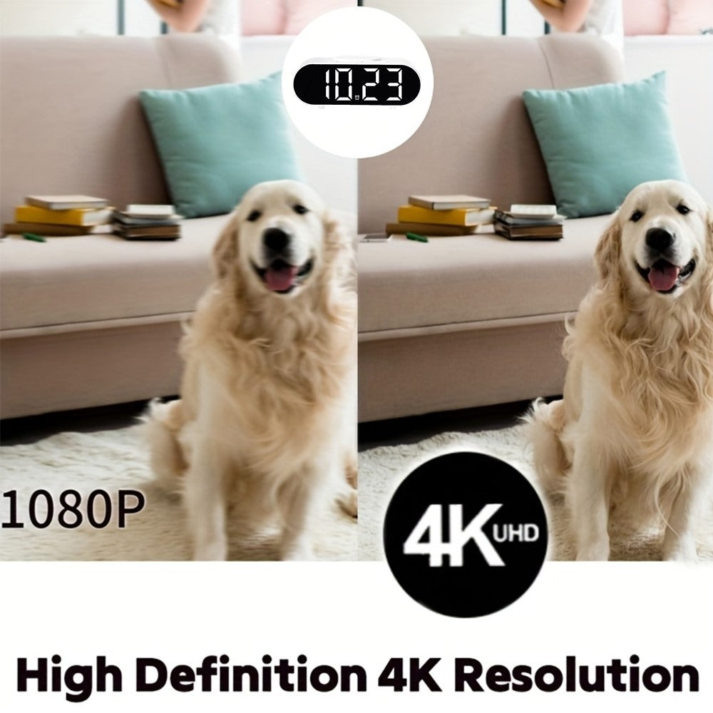 4K Hidden Camera Wireless WiFi Security Alarm Camera Base Phone Charger with Clock Function