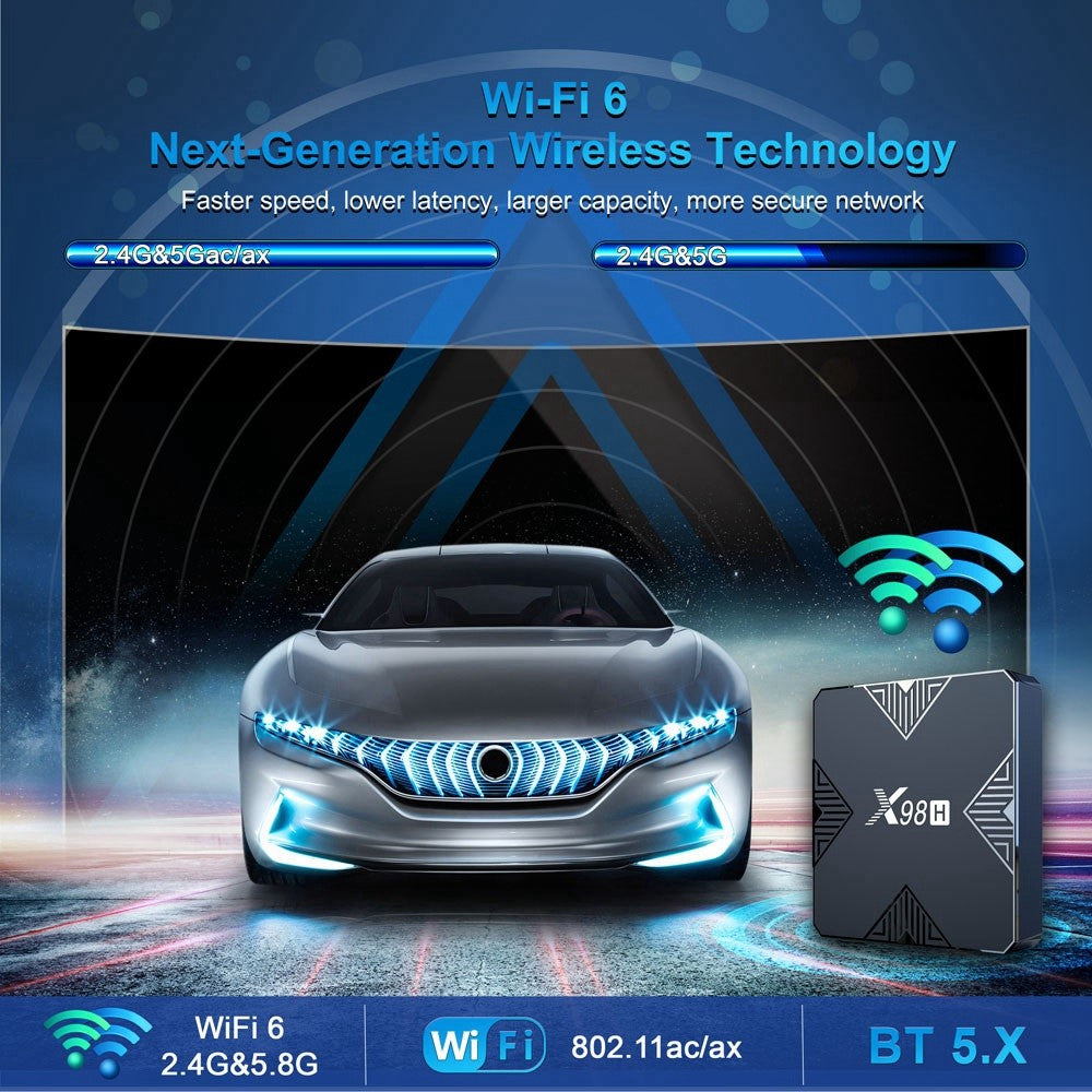 X98H Android TV Box 12.0 Allwinner H618 Quad-Core Streaming Media Player Support Dual WiFi 2.4GHz / 5GHz 4K Output 100M LAN Ethernet (4G+32G)