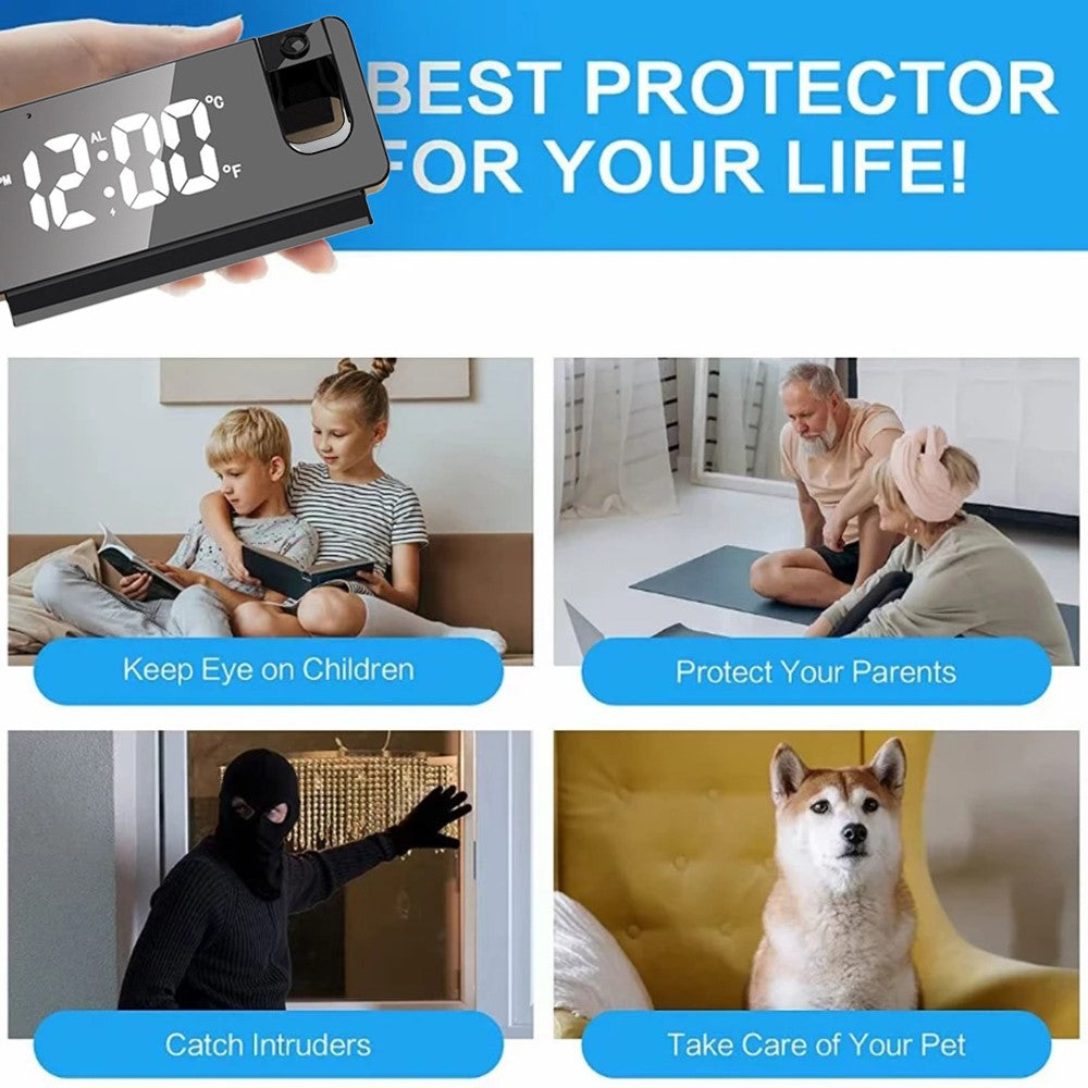Projection Alarm Clock WiFi Camera for Bedroom Living Room HD 1080P Home Security Wireless Camera