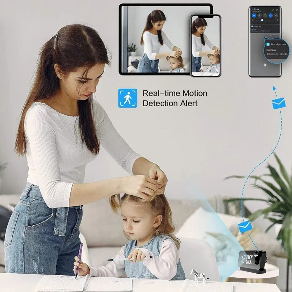 Projection Alarm Clock WiFi Camera for Bedroom Living Room HD 1080P Home Security Wireless Camera