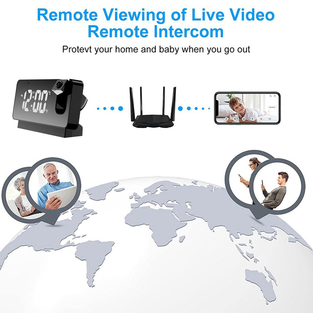 Projection Alarm Clock WiFi Camera for Bedroom Living Room HD 1080P Home Security Wireless Camera
