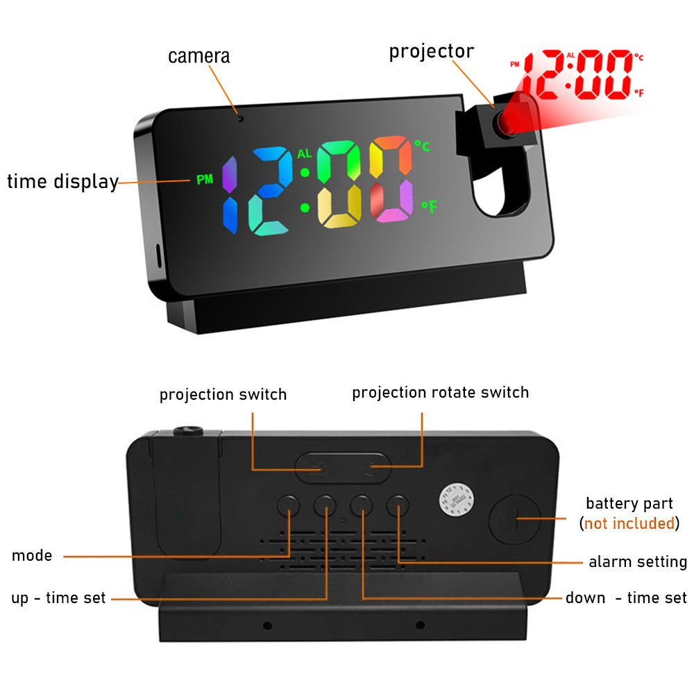 Projection Alarm Clock WiFi Camera for Bedroom Living Room HD 1080P Home Security Wireless Camera