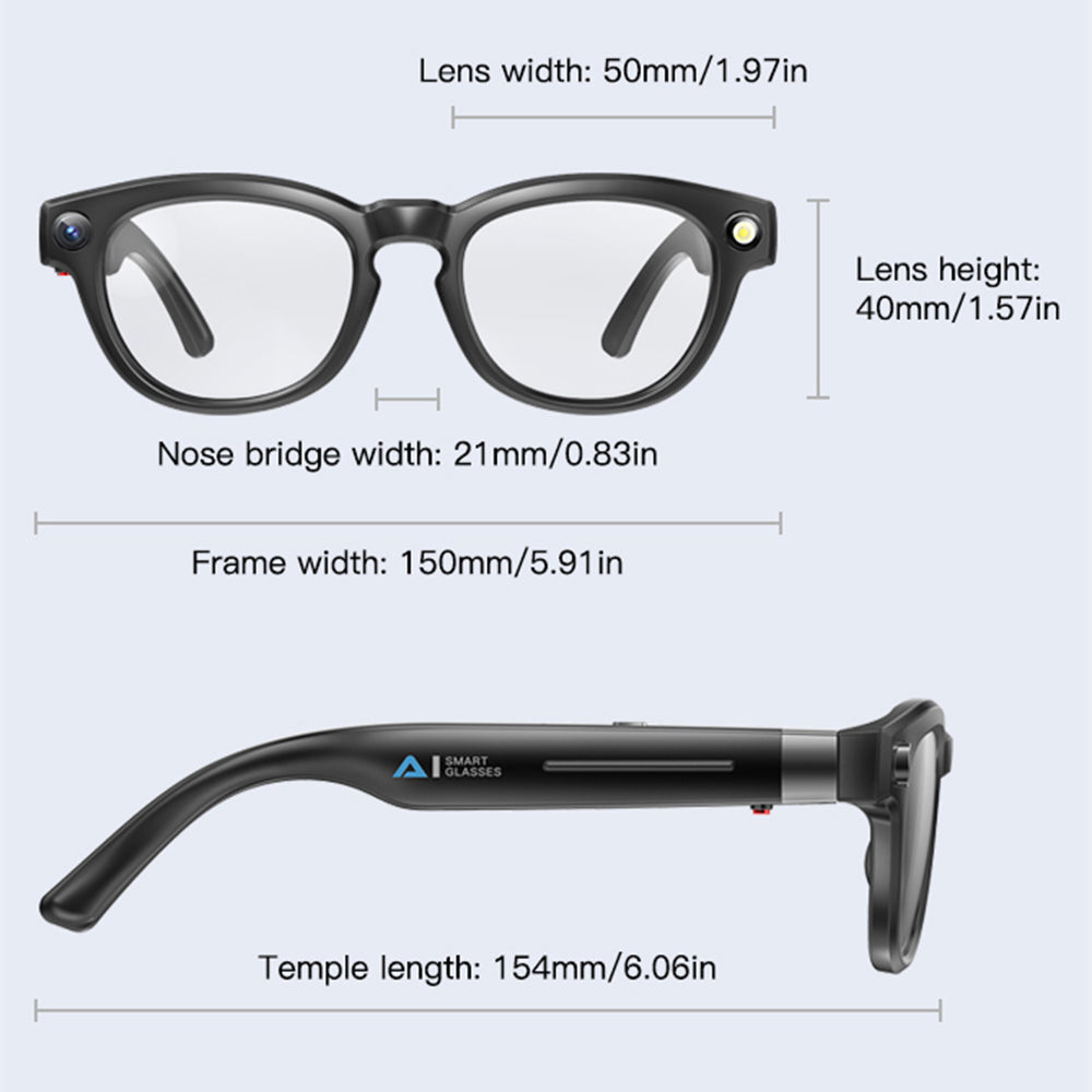 Q8 AI Translator Smart Glasses 8MP HD Camera Video Recording Bluetooth-compatible Call Music Eyeglasses, 32GB Storage