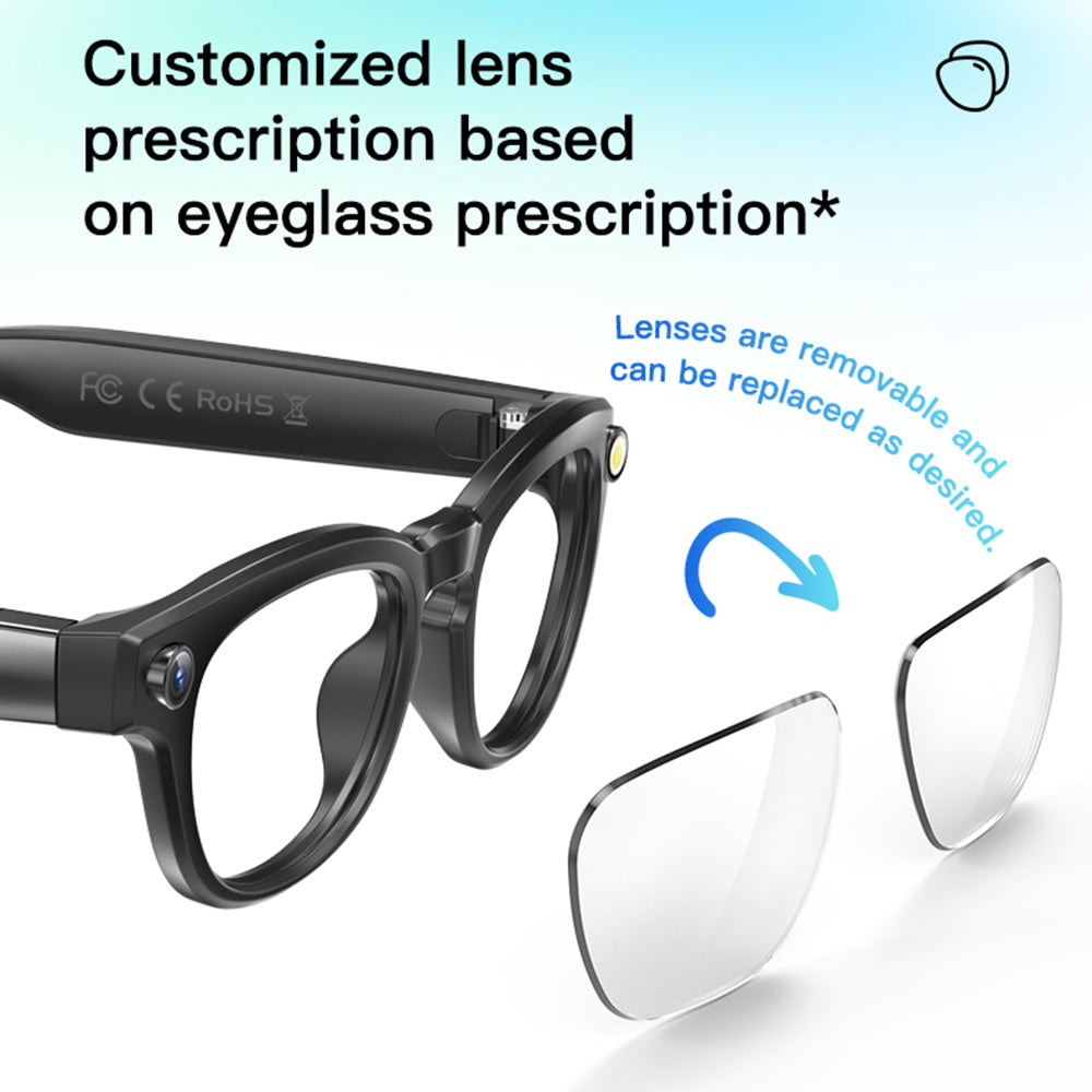 Q8 AI Translator Smart Glasses 8MP HD Camera Video Recording Bluetooth-compatible Call Music Eyeglasses, 32GB Storage