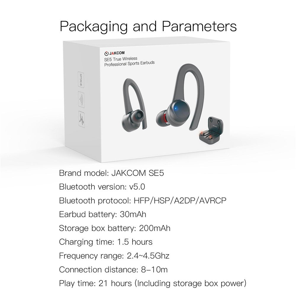 JAKCOM SE5 Wireless Sport Earphones Ear Hook Noise Cancelling TWS Bluetooth-compatible Earbuds
