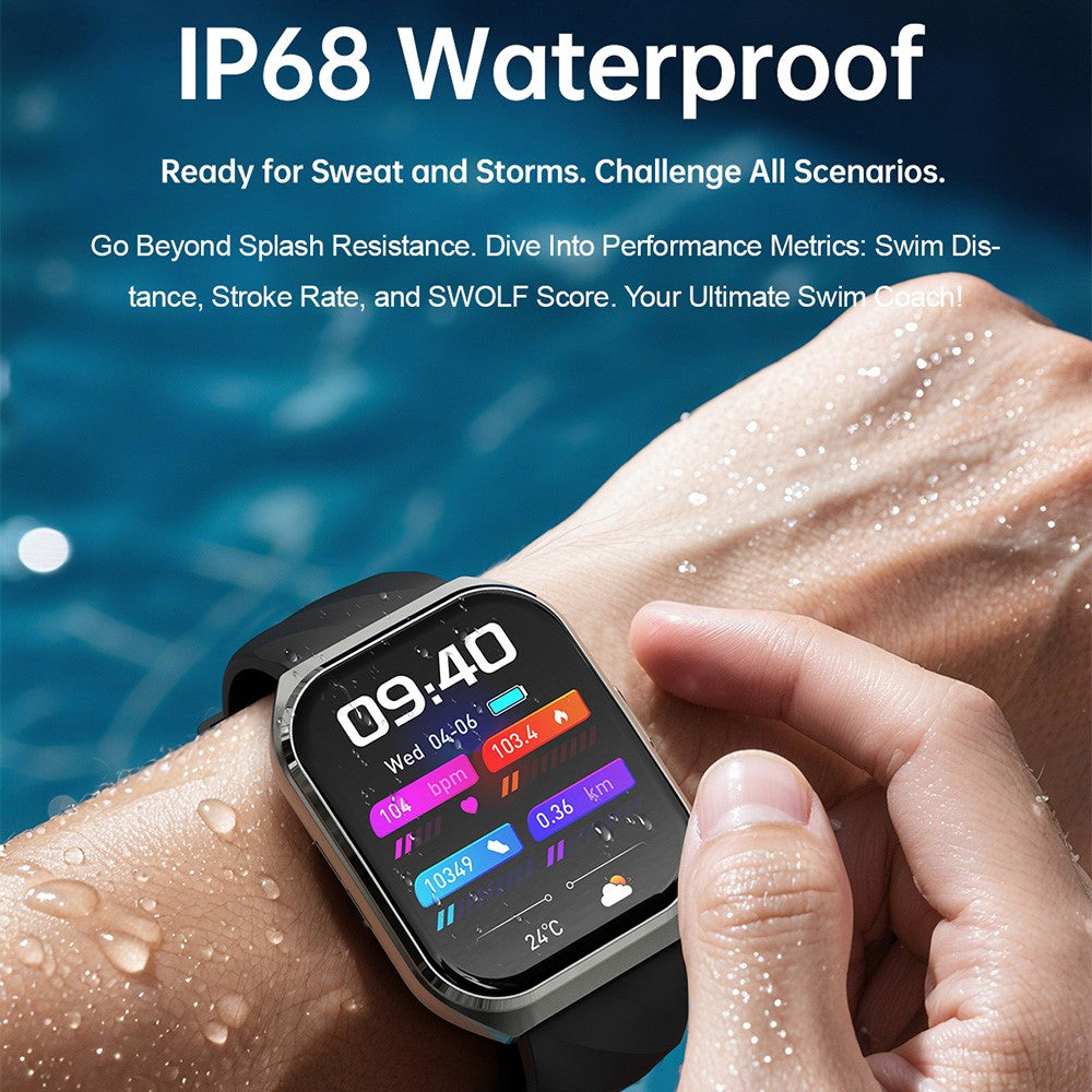 MT66 Silicone Strap Smart Watch 1.83 Inch IPS Screen Fitness Tracker IP68 Waterproof Heart Rate Monitor