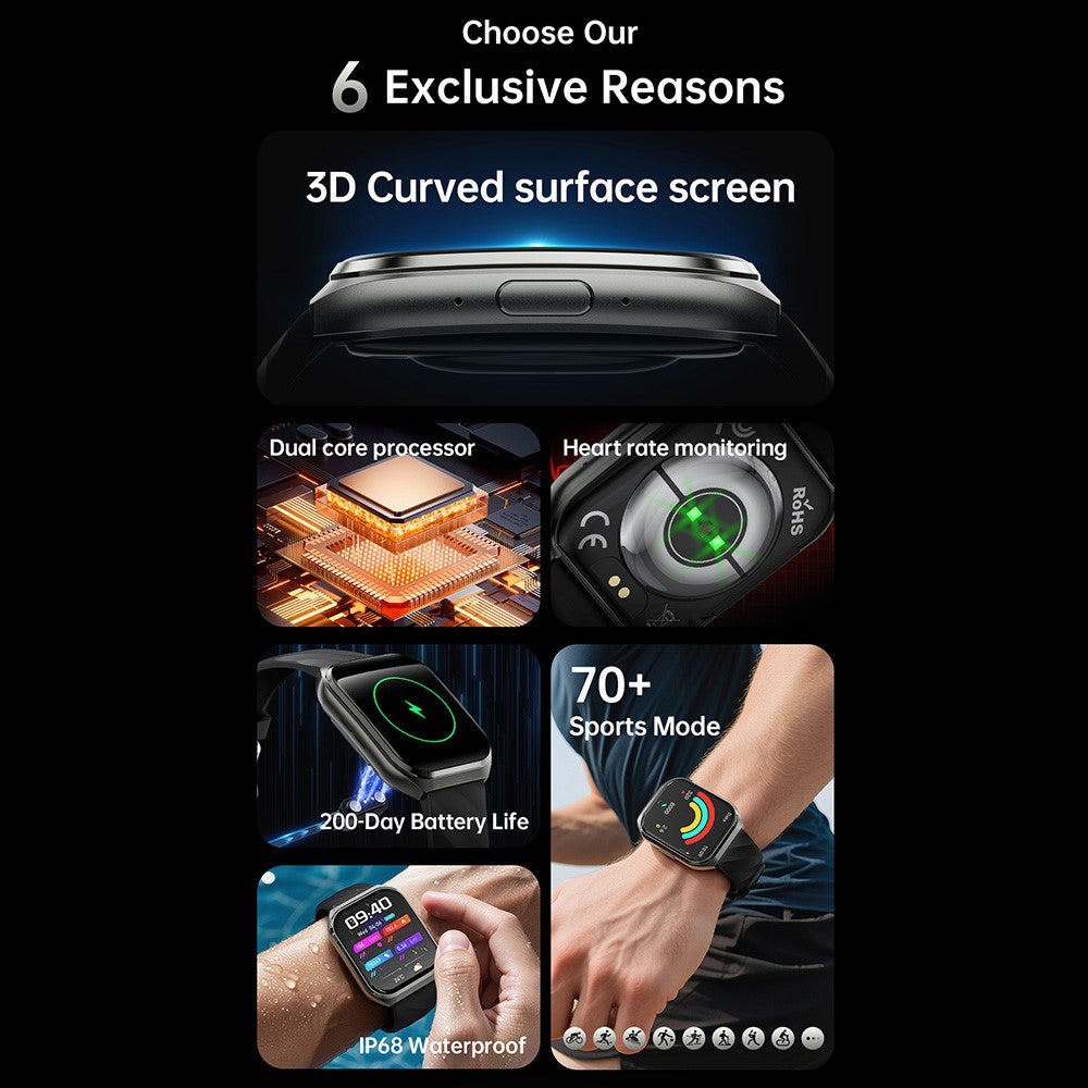 MT66 Silicone Strap Smart Watch 1.83 Inch IPS Screen Fitness Tracker IP68 Waterproof Heart Rate Monitor