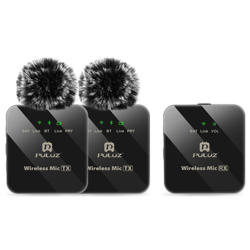 PULUZ PU3154B Real Time Monitoring Wireless Lavalier Microphone System for Vlog Live Streaming Interview, 2 Transmitter + 1 Receiver