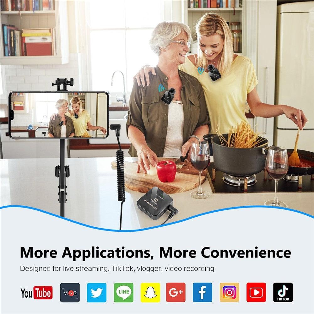 PULUZ PU3154B Real Time Monitoring Wireless Lavalier Microphone System for Vlog Live Streaming Interview, 2 Transmitter + 1 Receiver