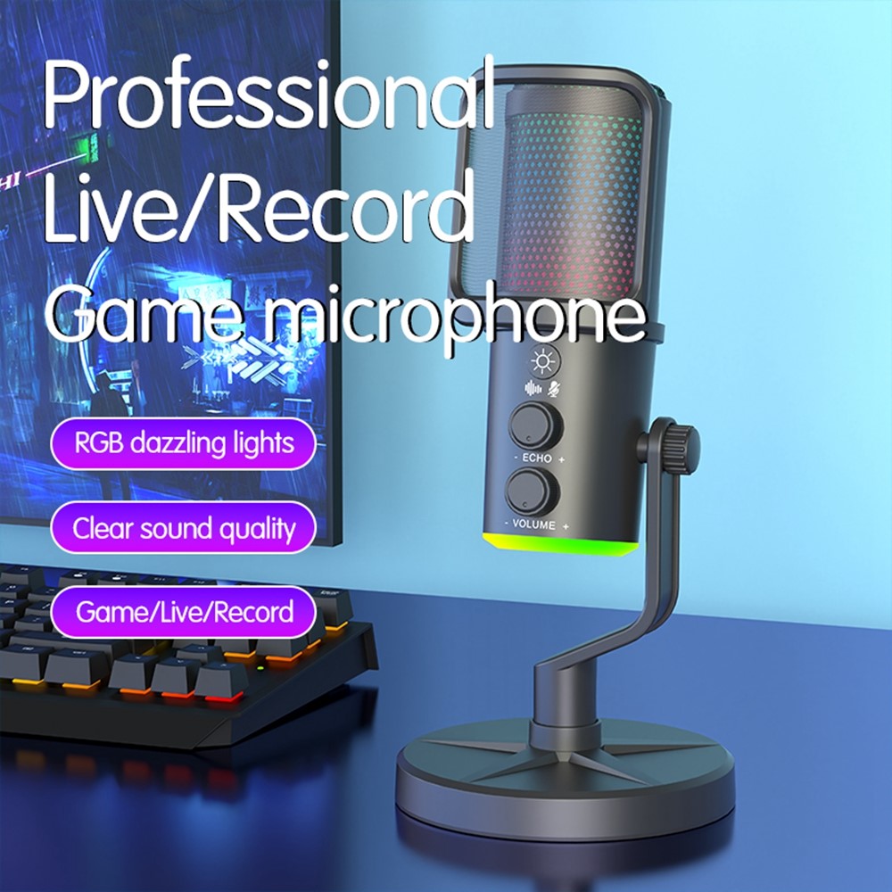 SU9 RGB Gaming USB Microphone Desktop Recording Mic with Pop Filter Mesh