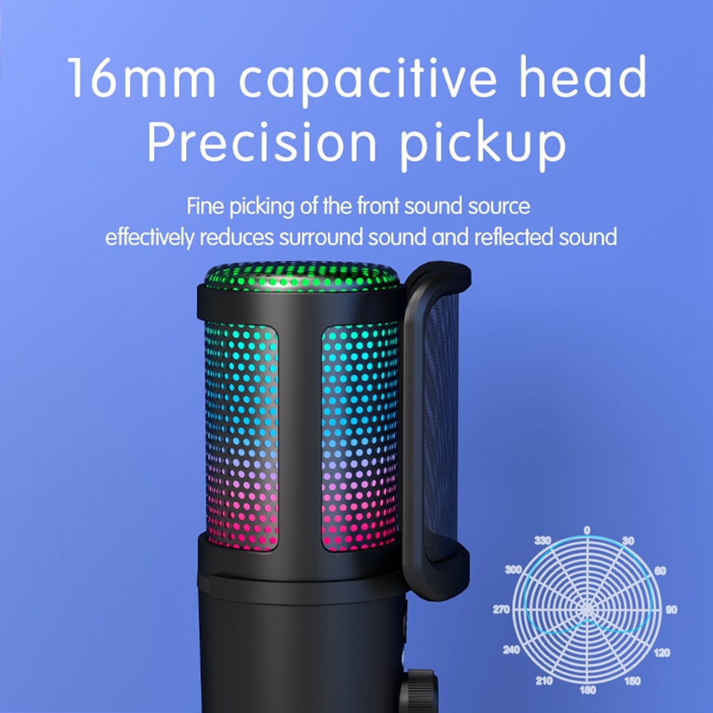 SU9 RGB Gaming USB Microphone Desktop Recording Mic with Pop Filter Mesh