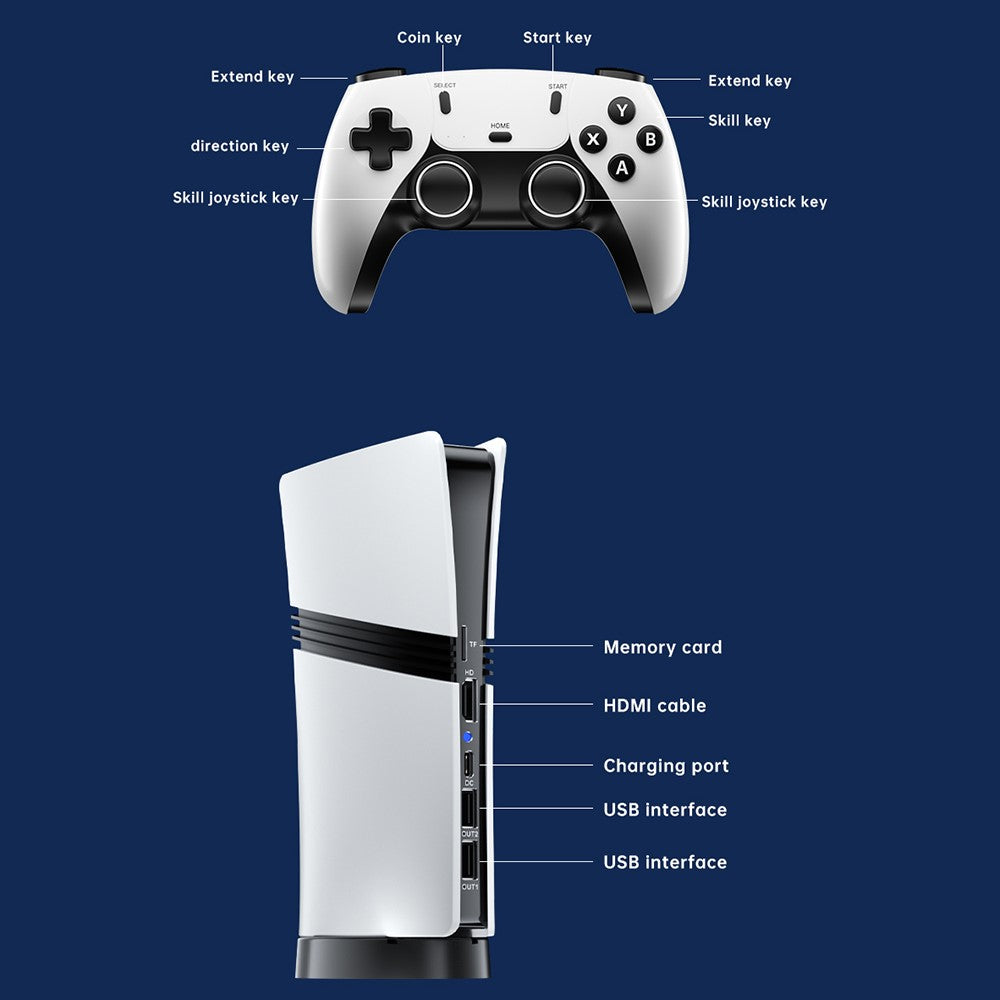 GS5 pro TV Gaming Box Retro Game Console 30000 Games 53 Emulators 4K HD Output with 2 Controllers and 128GB TF Card