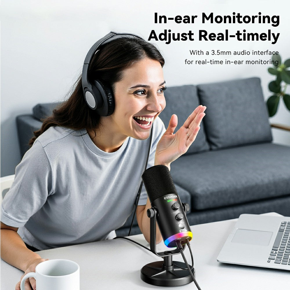 ESSAGER ABS Desktop Microphone with XLR  /  Type-C  /  3.5mm Interface and 1.8m Cable DSP Noise Reduction