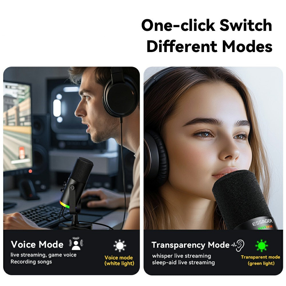 ESSAGER ABS Desktop Microphone with XLR  /  Type-C  /  3.5mm Interface and 1.8m Cable DSP Noise Reduction