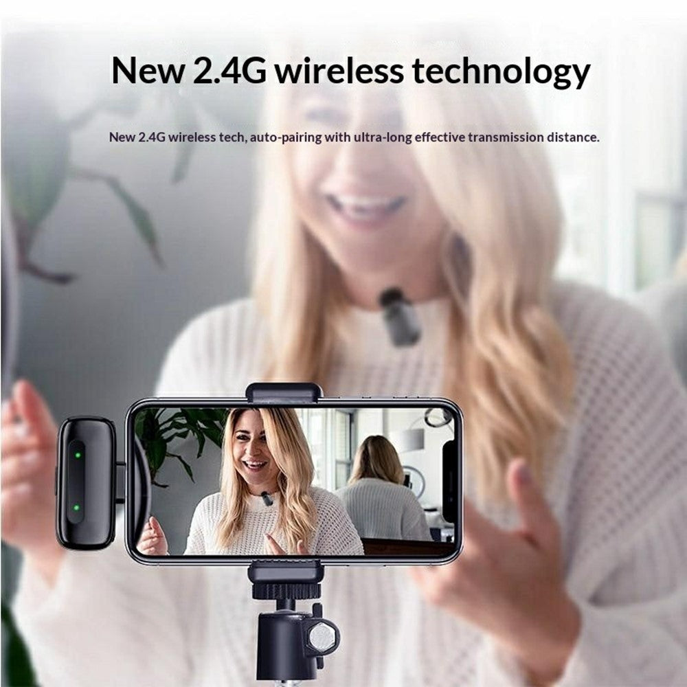 K20 8-Pin Interface Wireless Lavalier Microphone Smart Noise Cancelling Mini Clip-On Mic for Live Streaming