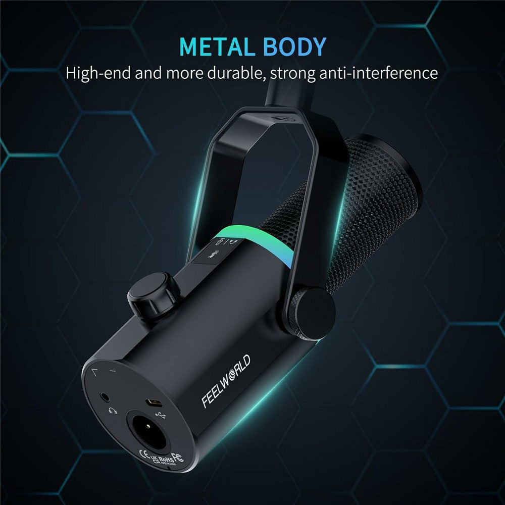 FEELWORLD PM1-XS Dynamic Microphone with Stand XLR  /  USB Dual Output Desktop Mic for Recording  /  Gaming  /  Streaming