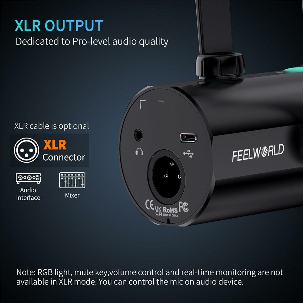 FEELWORLD PM1-XS Dynamic Microphone with Stand XLR  /  USB Dual Output Desktop Mic for Recording  /  Gaming  /  Streaming