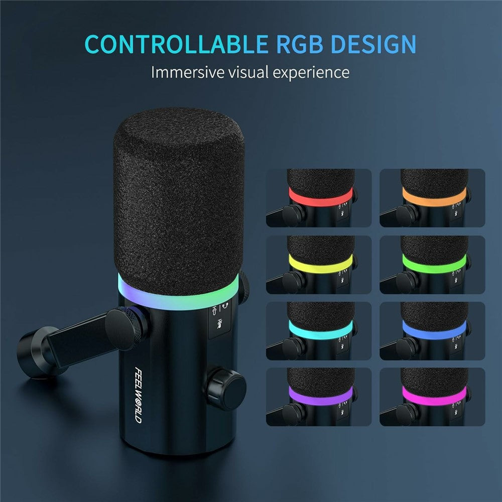 FEELWORLD PM1-XS Dynamic Microphone with Stand XLR  /  USB Dual Output Desktop Mic for Recording  /  Gaming  /  Streaming